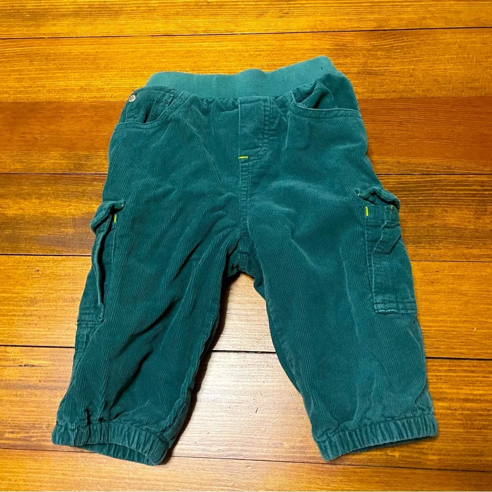 Baby Boden Teal Green Corduroy Cargo Pants Size 6-12 Months